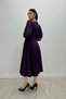 Crepe Fabric Sleeves Tulle Detailed Midi Dress - PATLICAN PURPLE - 5