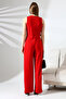 Red Women's Sleeveless Double Breasted Lapel Button Detail Jumpsuit – Modern and Stylish Design - 8
