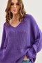 Women's Purple V-Neck Thessaloniki Knit Oversize Knitwear Tunic Tnk-19000081 - 4