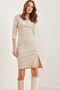 Women's Stone Button Detailed Slit Raster Stretchy Dress Elb- 19002307