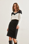 Women's Black Ecru V-Neck Color-Blocking Raster Stretchy Dress Elb- 19002306 - 5