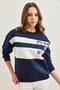 Women's Navy Blue Shoulder Heart Embroidered Embroidered Sweatshirt Swt-19000705 - 3