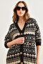 Women's Black Ethnic Patterned Oversize Knitwear Cardigan Hrk- 19000300 - 4