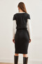 Women's Black Ecru V-Neck Color-Blocking Raster Stretchy Dress Elb- 19002306 - 2