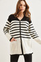 Women's Black Striped Metal Buttoned Knitwear Cardigan Hrk- 19000321 - 4