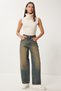 Women's Dark Blue High Waist Faded Effect Baggy Jeans Ut00027