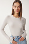 Women's Burgundy Stone 2 Pack Crew Neck Basic Knitted Blouse Cr00440 - 2