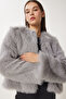 Women's Gray Faux Fur Jacket Ul00047 - 3