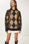 Women's Black Mink Diamond Patterned Knitwear Sweater Fn03447 - 3