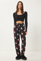 Women's Black Patterned Soft Textured Knitted Pajama Bottoms Ce00089 - 4