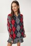 Women's Gray Red Diamond Patterned Knitwear Sweater Fn03447 - 6