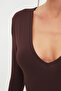 Brown Deep V-Neck Snap Knitted Body Tpraw22Bd0084 - 4