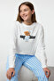 Kadın Family/Aile Beyaz %100 Pamuklu Çizgili Ayıcıklı Örme Pijama Takımı THMAW25PT00171 - 8