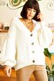 Women's Ecru Chunky Braid Knitwear Cardigan HRK-19000082 - 4
