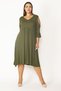 Women's Large Size Khaki Shoulder Low-cut Viscose Dress with Chest Gathering and Sleeve Flounce Detail 65n27447 - 2
