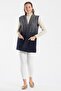 Women's Grey-Navy Blue Seasonal Knitted Vest with Pockets - 2