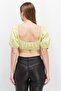 Women Square Neck Puffed Sleeve Plain Crop Top, Green - 2