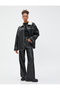 Leather Look Jacket with Faux Fur Detail Buttons - 2
