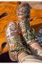 Women's Vegan Leather Khaki Long Boots - Dreams For Dreamers Design - 2