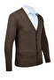 Men's Oversized V-Neck Cardigan Knitwear Brown Sweater Patterned Steel Knit Classic Fit - 4241Mb - 2