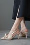 Women's Design Buckle Heeled Shoes Jorna Beige Patent Leather - 4