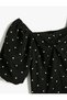 Crop T-Shirt Polka Dot Short Balloon Sleeve Square Neck - 3