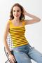 Women's Yellow-Black Square Collar Striped Knitwear Athlete Knitwear Blouse 1133 - 4