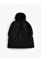 Hair Braid Textured Pom Pom Detailed Layered Beanie