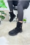 Daily Women's Snow Boots Black Thick Sole Boots with Fur Inside Nubuck Leather Buttoned Bootie 501 - 5