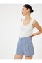 Linen Blend Mini Shorts with Pleated Detail and Pockets - 2