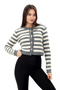 Women's Gray Cardigan Crew Neck, Gold Button Detail, Stylish Striped Cardigan - 5