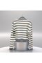 Women's Gray Cardigan Crew Neck, Gold Button Detail, Stylish Striped Cardigan - 7