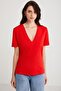 Alıne Women's 100% Organic Cotton Regular Fit Regular Fit V-Neck Basic Red T-Shirt