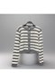 Women's Gray Cardigan Crew Neck, Gold Button Detail, Stylish Striped Cardigan - 6