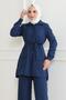 Button Detailed Suit Indigo 19223 - 2