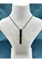 Men's Silver & Black 60cm Long, Stick Steel Necklace