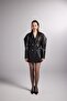 Voluminous Shoulder Vegan Dealer Leather Jacket Black