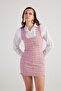 Mini Tweed Dress Pink with Metal Button Detail - 3