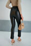 Full Stretchy High Waist Leather Pants with Fleece Covered Inside - 3
