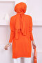 Orange Crew Neck Mercerized Loose Knitwear Tunic - 4