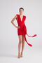 V-Neck Belted Gathered Mini Uma Dress Red - 6