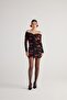 Madonna Collar Rose Patterned Draped Mini Rosalinda Dress Black