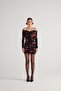 Madonna Collar Rose Patterned Draped Mini Rosalinda Dress Black - 3