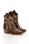 Women's Bitter Brown Cream Embroidered Cowboy Boots - 4