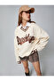 Oversize College Sweatshirt Piping Detailed V-Neck Embroidered - 2