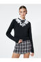 Lace Collar Knitwear Sweater with Vintage Look Ribbon Detail - 3
