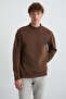 Chasey Men's Organic Cotton Stand Collar Fleece Printed Bitter Brown Sweatshirt - 3