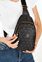 Women's Leather Monogram Patterned Cross Waist Chest and Shoulder Bag - Black - 5