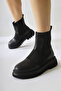 Millena Black Suede Rubber Belt Detailed Women's Pull-Out Boots, Women's Bootie