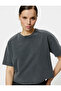 Crop T-Shirt Short Sleeve Crew Neck Pale Effect Cotton - 2